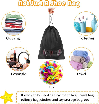 Black Travel Shoe Bags - 10 Pcs Non-Woven Packing Bags with Clear Window
