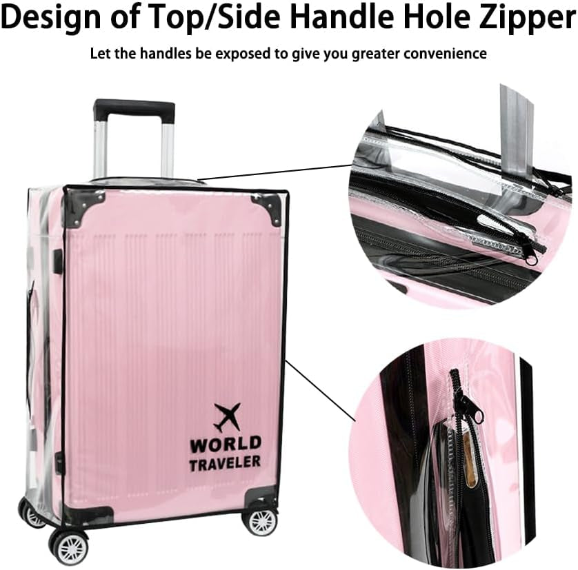 Luggage Cover Heavy-Duty Clear PVC Suitcase Protector with 1 Luggage Strap - Waterproof, Dustproof & Anti-Scratch for Travel, Easy to Fold & Remove (Fits 20-Inch)