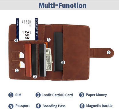 Passport Holder for Travel, RFID Passport Holder, Brown Passport Cover Case, Passport Wallet PU Leather Passport Book Travel Wallet with Card Holder Travel Must Haves Accessories for Women and Men