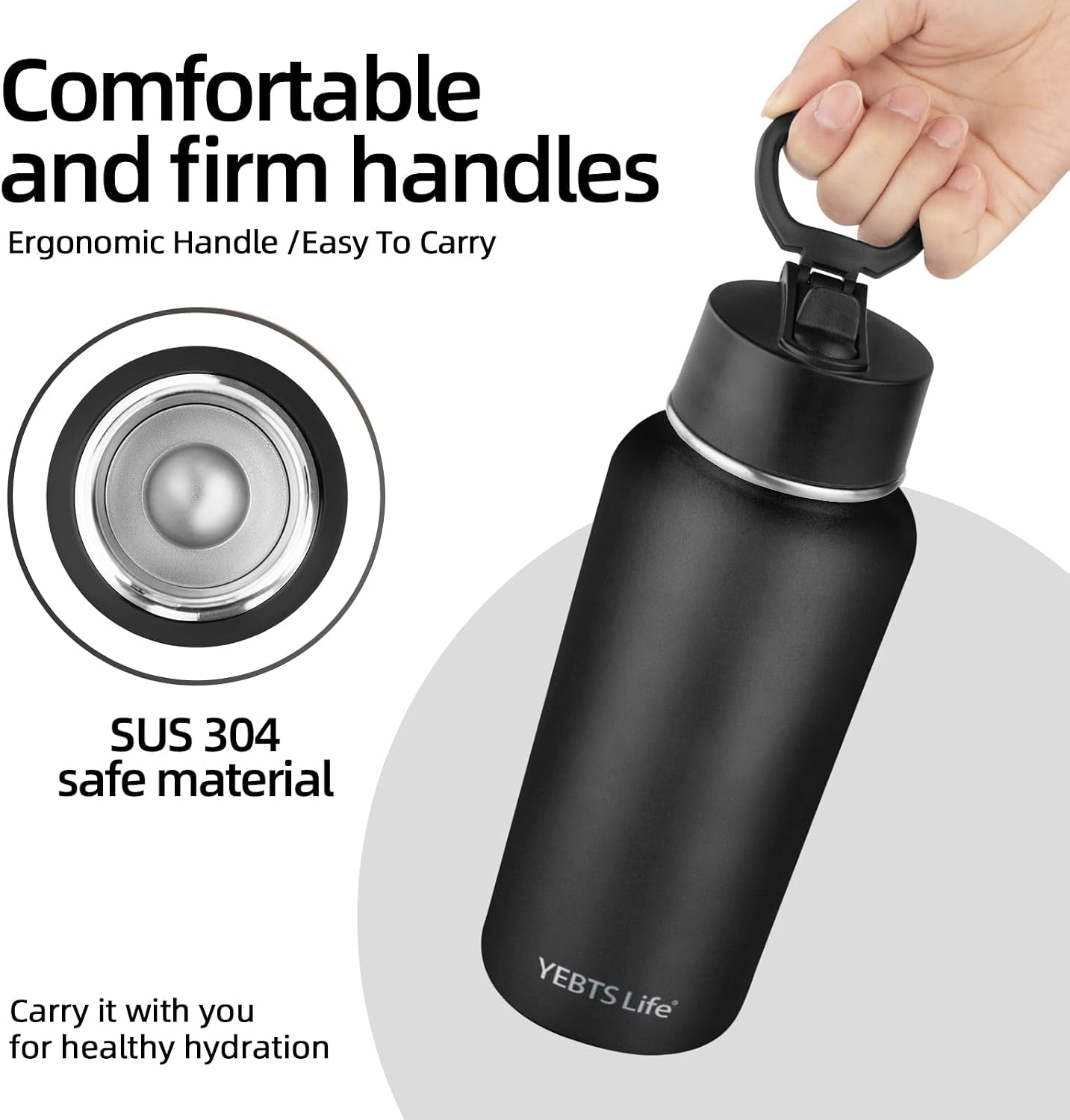 Insulated Water Bottle with Straw,32 Oz Vacuum Insulated Stainless Steel Sports Water Flask,Keeps Cold and Hot,Metal Water Bottle Wide Mouth for Gym Travel Camping (Black)