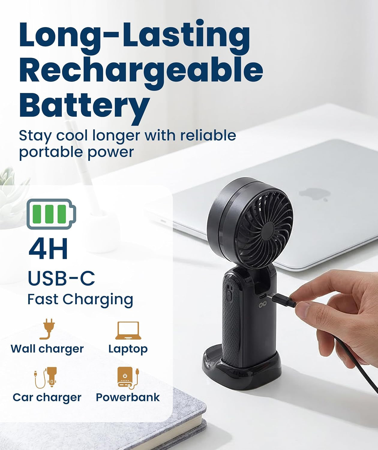 Portable Handheld Fan, Rechargeable with LED Display & Cooling Mode, Small Personal Mini Portable Fan, 5 Speeds for Outdoor Travel, Hiking, Makeup, Camping, Office, Gifts for Women