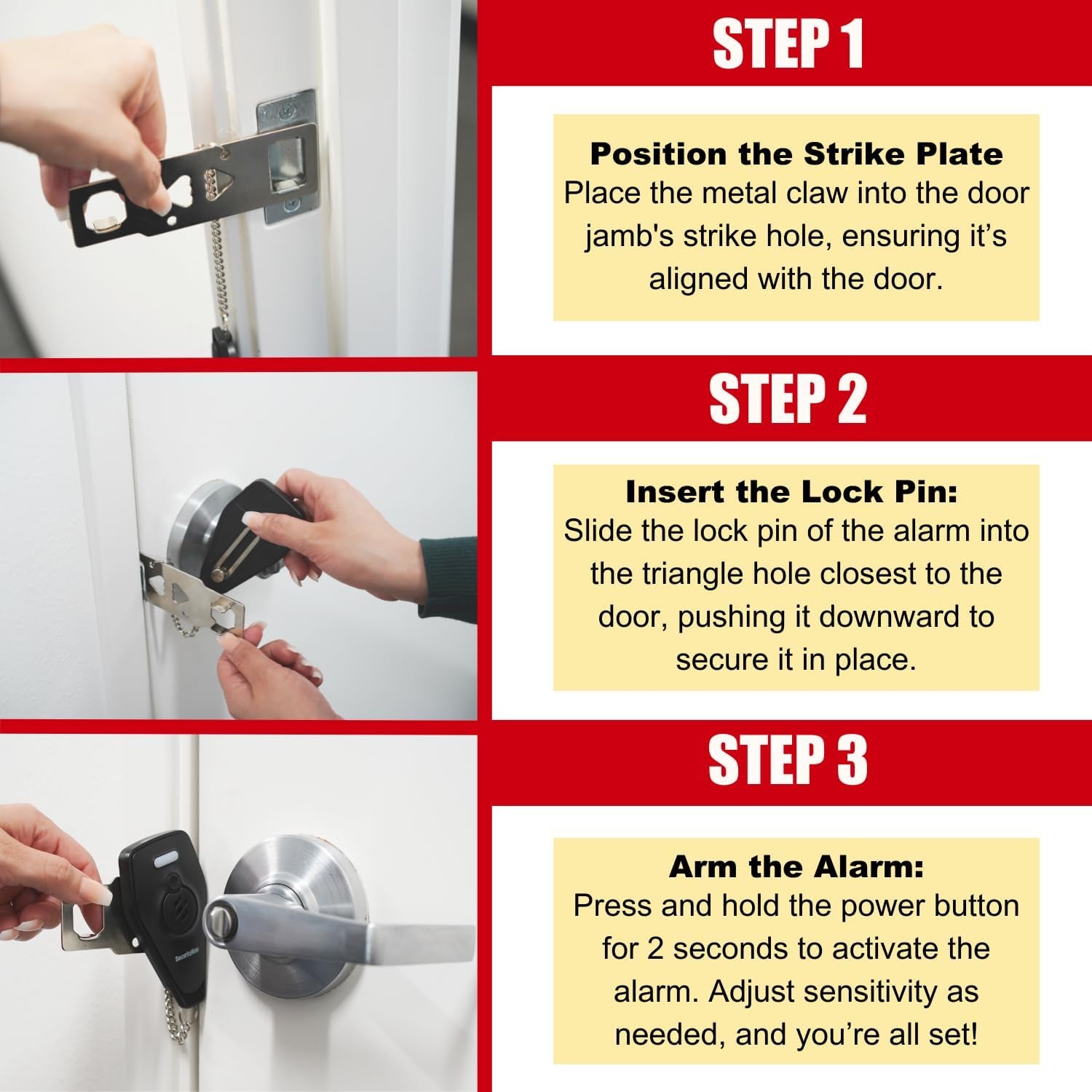 Portable Door Lock with Alarm | Hotel Door Locks for Travelers Security | Loud 130Db Door Security Device for Hotel Room, Apartment Home, & Travel Safety inside for Women Children - Black