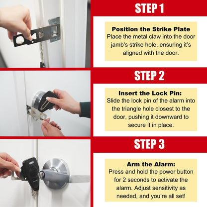 Portable Door Lock with Alarm | Hotel Door Locks for Travelers Security | Loud 130Db Door Security Device for Hotel Room, Apartment Home, & Travel Safety inside for Women Children - Black