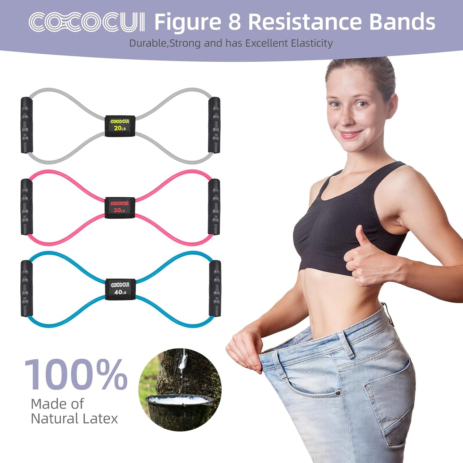 Figure 8 Resistance Bands with Handles for Women Men, Exercise Bands for Back, 8 Shaped Resistance Bands for Arms, Shoulder, Leg Stretching, Physical Therapy, Yoga, Pilates, Home Gym Workout Equipment
