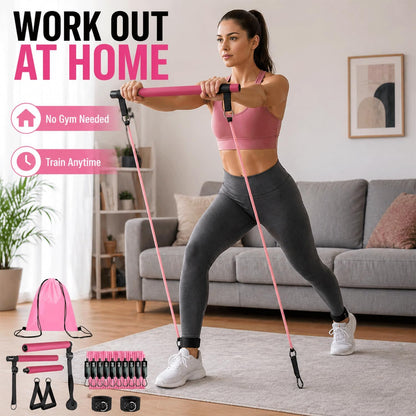 Pilates Bar Kit with Resistance Bands, Pilates Workout Equipment for Home Gym, Adjustable 3-Section Pilates Bar Kit for Women & Men, Ideal Pilates at Home Kit for Full Body Training & Flexibility