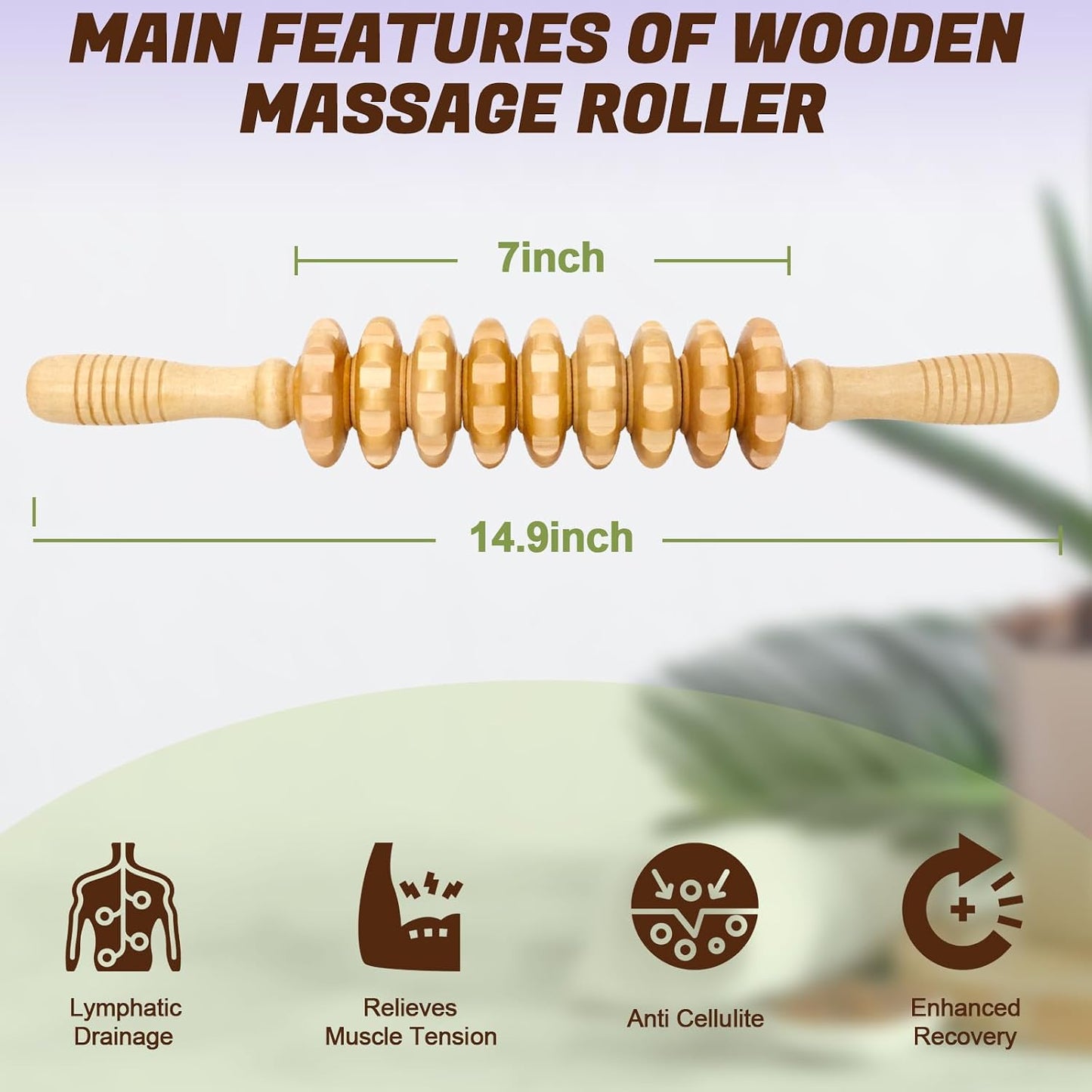 Wooden Fascia Massage Roller – Handheld Myofascial Release Massage Stick
