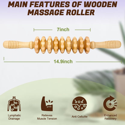 Wooden Fascia Massage Roller – Handheld Myofascial Release Massage Stick