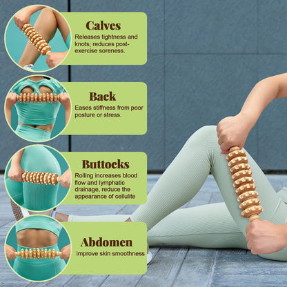 Wooden Fascia Massage Roller – Handheld Myofascial Release Massage Stick