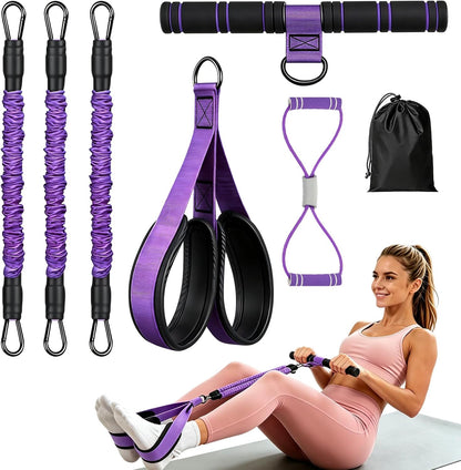 Upgraded Durable Pedal Resistance Band with Handle, 75LBS Adjustable 3 Tube Foot Pedal Device Puller Exercise Bands for Core, Abs, Waist, Legs, Arms, Sit up Exercise Equipment for Women