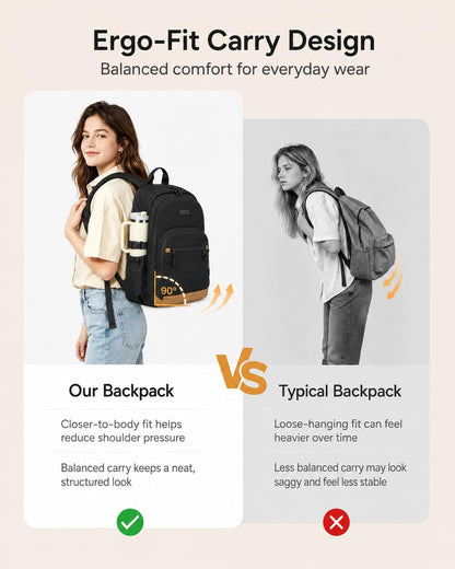 Travel Laptop Backpack, Waterproof Carry on Backpack for Women Men, 15.6 Inch Computer Bag, Large College School Bookbag with Luggage Sleeve, Chest Strap & Water Bottle Pocket