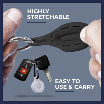 Airtag Holder 4 Pack Compatible with Apple Airtag – Silicone Airtag Keychain Holder Case for Keys, Bags, Backpacks, Luggage & Pets – Secure Protective Airtag Covers (Black, White, Red & Blue)