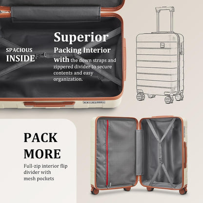 Hard Shell Luggage Sets 5 Piece for Women, Lightweight Hardside Rolling Suitcase Set with Spinner Wheels and TSA Lock, Beige