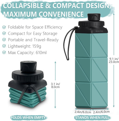 Collapsible Water Bottles 21 Oz, Silicone Portable Water Bottle