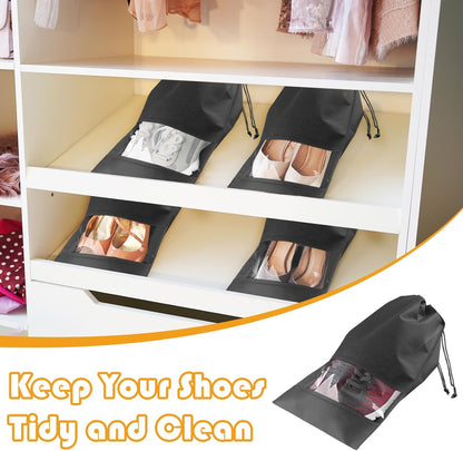 Black Travel Shoe Bags - 10 Pcs Non-Woven Packing Bags with Clear Window