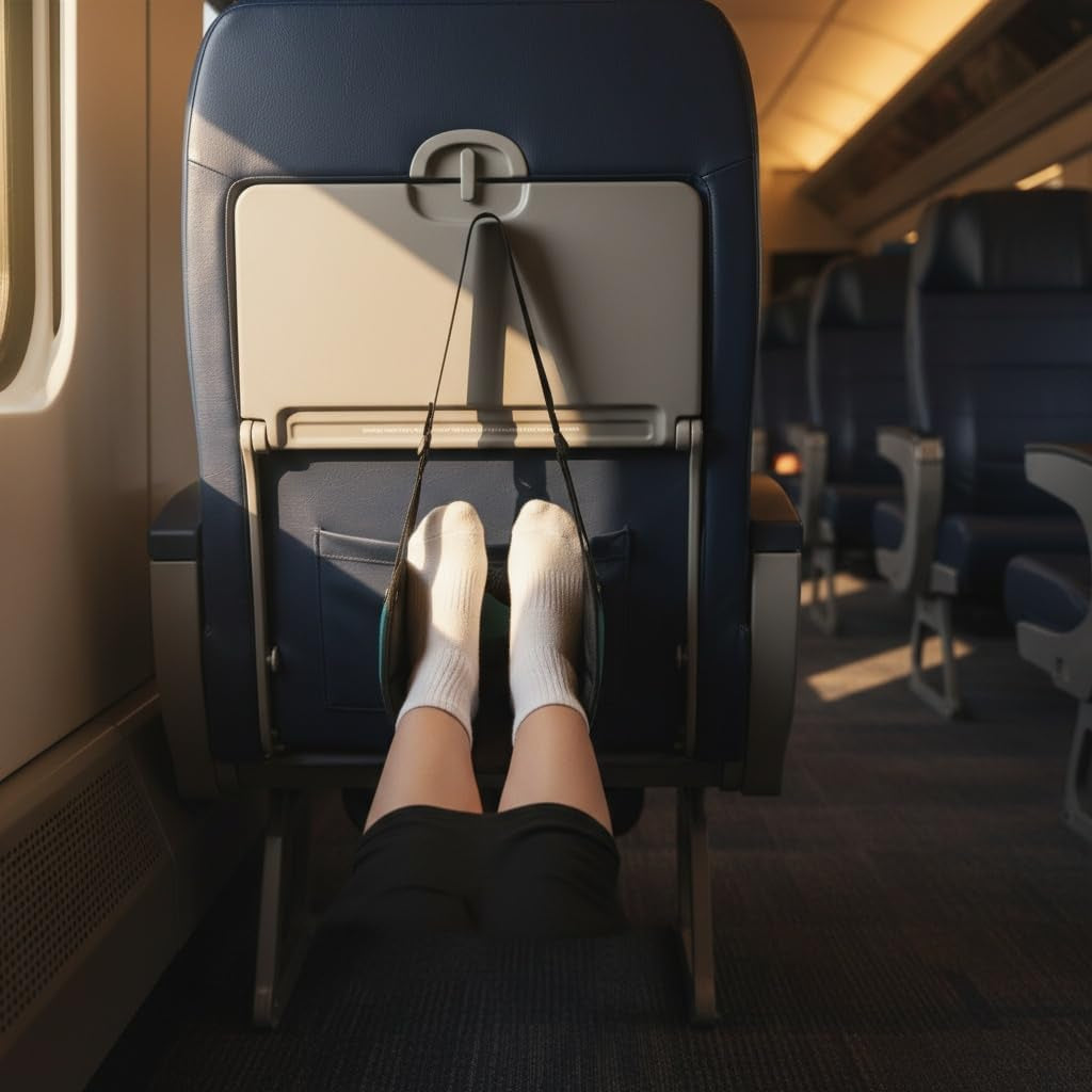 Airplane Footrest Hammock, Adjustable Travel Foot Rest with Storage Bag