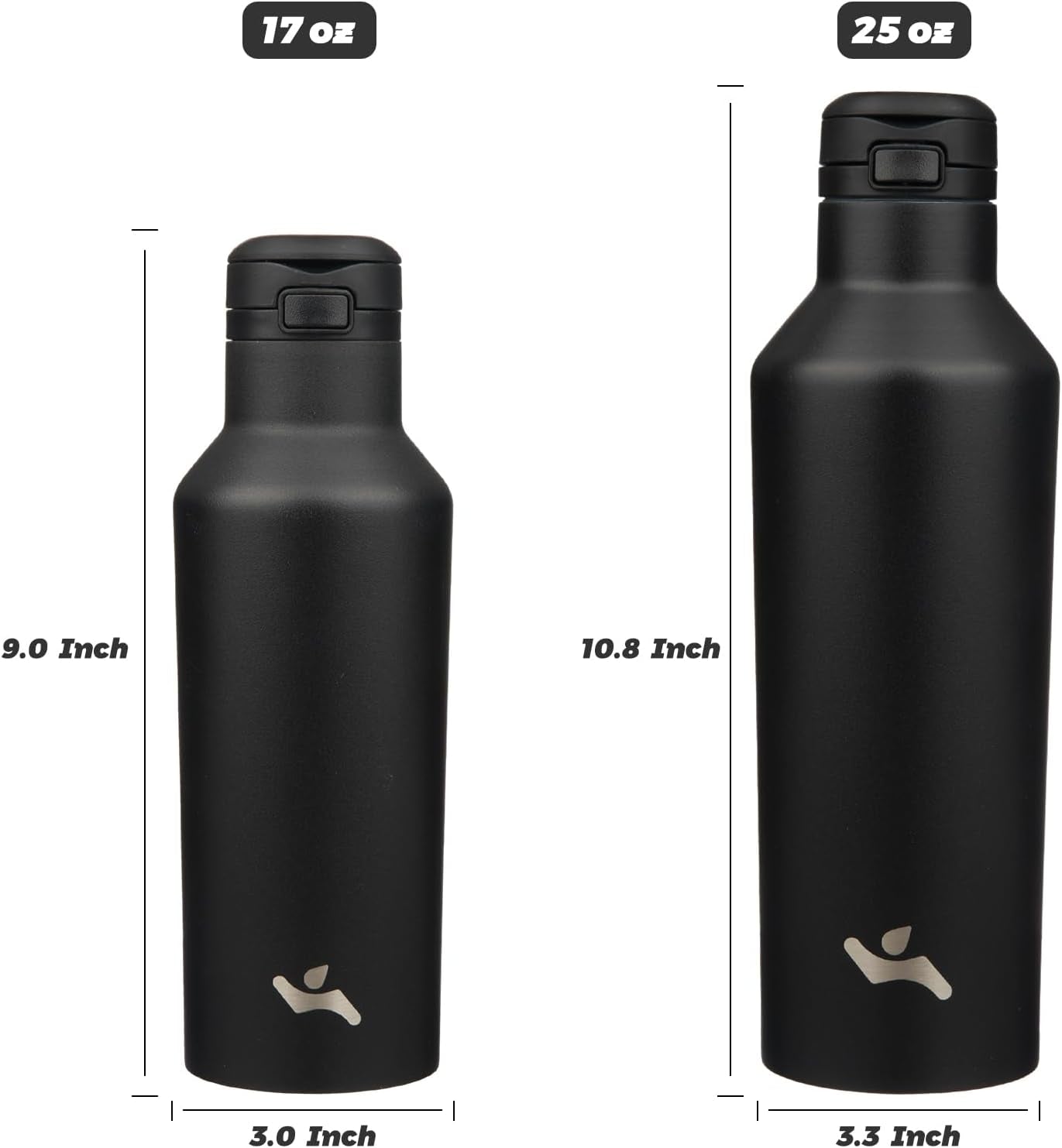 Insulated Water Bottle with Straw,25 OZ Double Wall Vacuum Stainless Steel Water Flask with 2 Lids,Black