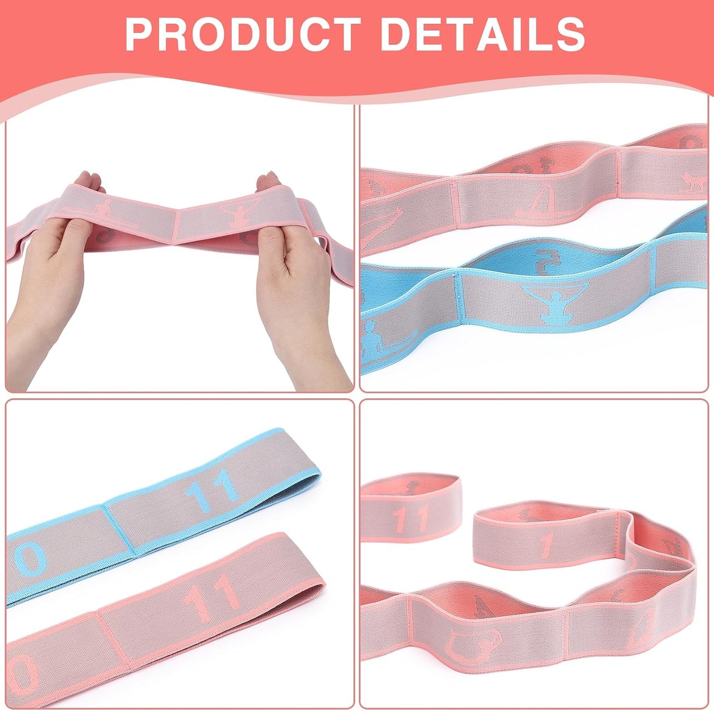Elastic Yoga Stretching Strap with Loops,  Stretch Straps for Physical Therapy, Pilates Stretch Band, Elastic Exercise Bands, Leg Stretching Strap, Stretch Resistance Bands for Exercise