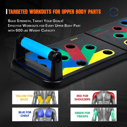 Adjustable Push up Board for Men | 20-In-1 Multi-Functional Foldable Fitness Board | Strength Training Board for Women and Men | Home Gym Workout Equipment with 5 Resistance Bands