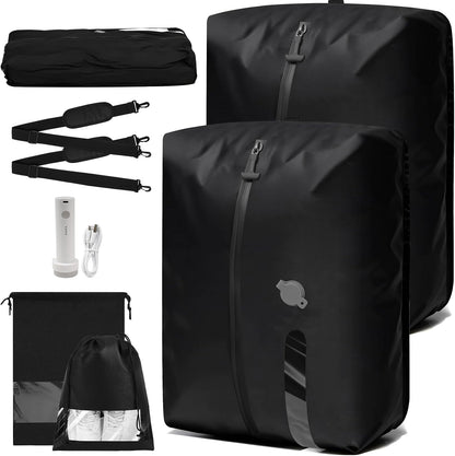 Vacuum Travel Bags with Pump,Vacuum Seal Bags for Clothing Travel,Ip67 Waterproof Vacuum Bags for Travel,Compression Packing Cubes with Suitcase, Luggage,Backpack (2Pcs + Pump+Shoe Bags)