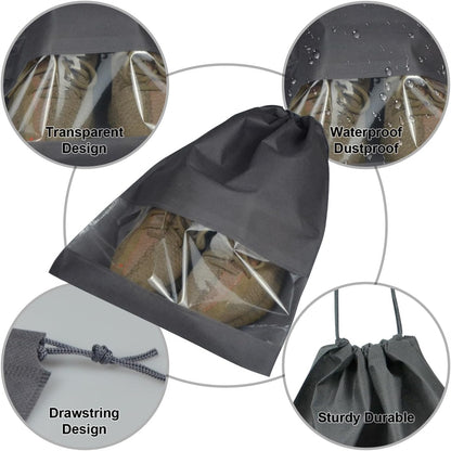 5 Pack Shoe Bags for Travel, Drawstring Bag for Men Women, Shoe Storage, Travel Essentials, Organization Accessories (5, Grey)
