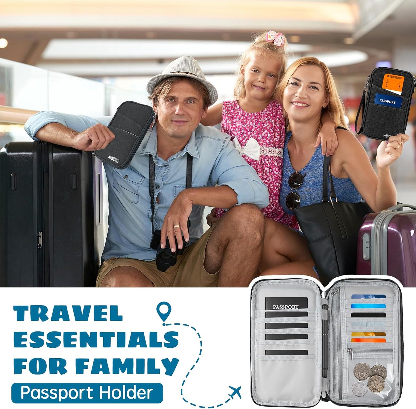 Amazing,Practical,Premium,Rfid Family Passport Holder, Travel Wallet, Travel Document Organizer, Passport Bag,(Black)