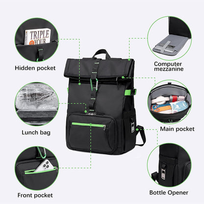 Lunch Backpack for Men Work, Waterproof 15.6 Laptop Backpack with Lunch Box Compartment, Insulated Lunch Bag for Business College Beach Camping Picnics, Womens Gifts Cooler Backpacks, Black