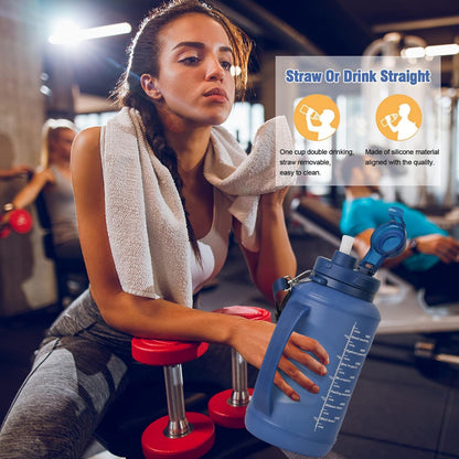 Collapsible Water Bottles, 2L/64OZ Travel Water Bottle Bottle with Straw, Half Gallon Large Water Bottle for Travel Outdoor Sports Runing Fitness Yoga (Upgraded Blue)