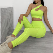 Slant Shoulder Pants Sports Fitness Yoga Set