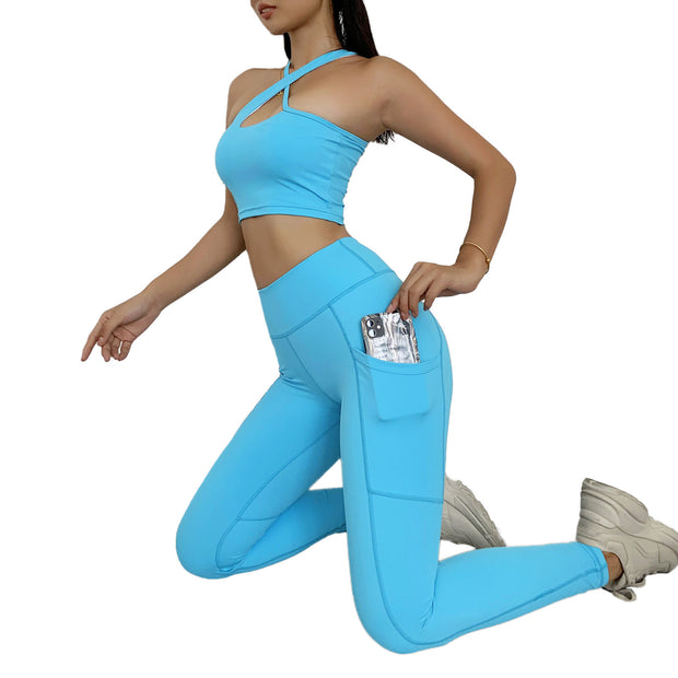 Slant Shoulder Pants Sports Fitness Yoga Set