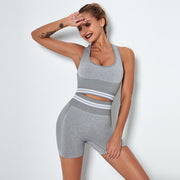 Seamless Knitted Yoga Suit Fitness Sports Suit Quick-drying Striped Bra Shorts Yoga Suit