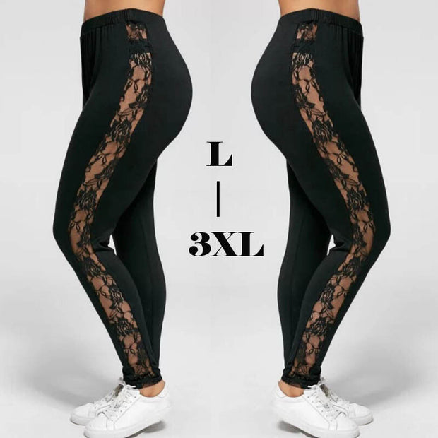 Plus Size Sexy Women Holllow Out Lace Leggings