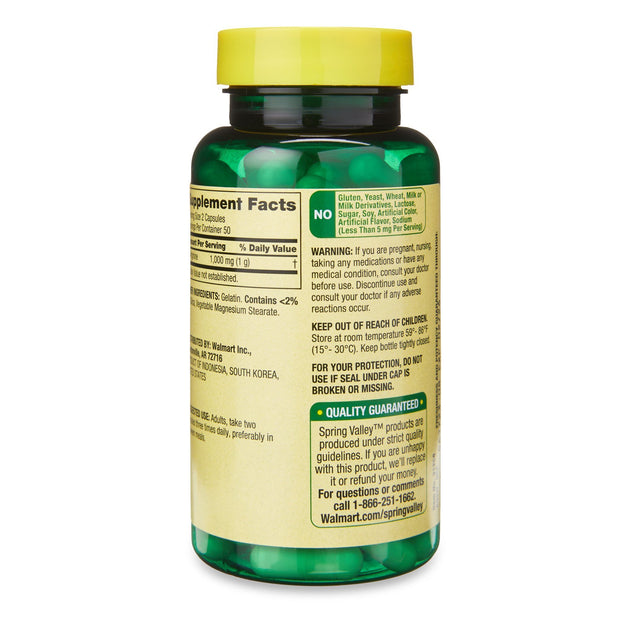 Spring Valley L-Arginine Amino Acid Heart Health Supplement Capsules;  500 mg;  100 Count