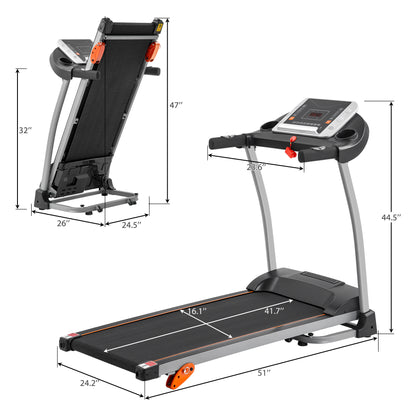 Easy Folding Treadmill for Home Use; 1.5HP Electric Running; Jogging & Walking Machine with Device Holder & Pulse Sensor; 3-Level Incline Adjustable Compact Foldable RT
