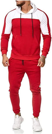 Men's Hooded Sweater Tracksuit Sports Casual Colorblock Sweater Jogger Pants 2-piece Set