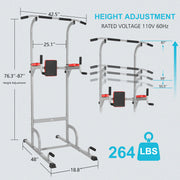 YSSOA Adjustable Dip Stand Power Tower; Home Gym Fitness Equipment; 11-Gear Height Adjustment; 6 in 1 Multifunctional for Whole Body Workout; Black