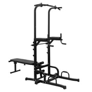 Power Tower Dip Station with Bench Pull Up Bar Stand Adjustable Height Heavy Duty Multi-Function Fitness Training Equipment for Home Office Gym