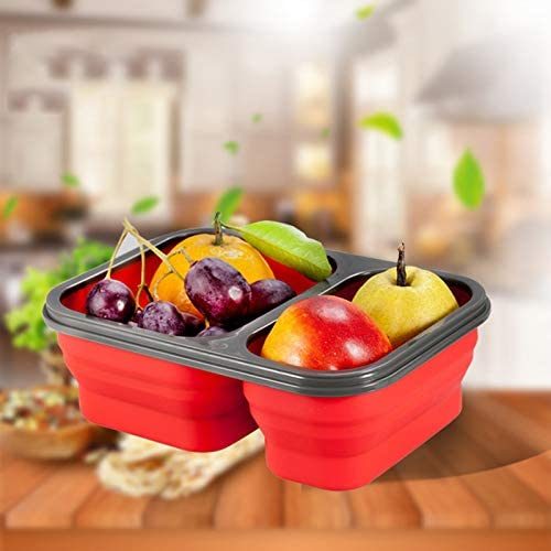 Lunch Box Bento Box Collapsible Silicone Lunchbox with Two Compartments BPA Free Heat Resistant Great for School Work Camping Hiking Food Storage
