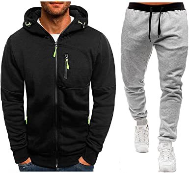 Mens 2 Piece Tracksuit Zipper Cardigan Hoodie Pants Sport Suit Running Jogging Athletic Casual Tracksuit Set