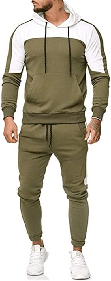 Men's Hooded Sweater Tracksuit Sports Casual Colorblock Sweater Jogger Pants 2-piece Set