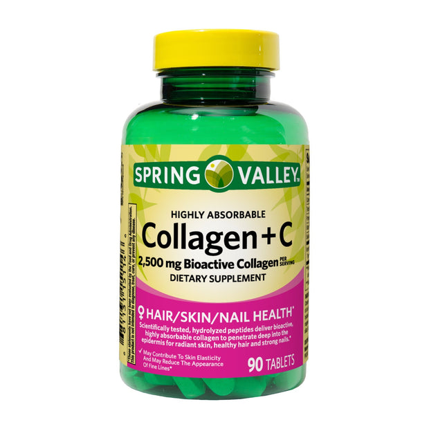 Spring Valley Highly Absorbable Collagen + C Tablets Dietary Supplement;  2; 500 mg;  90 Count