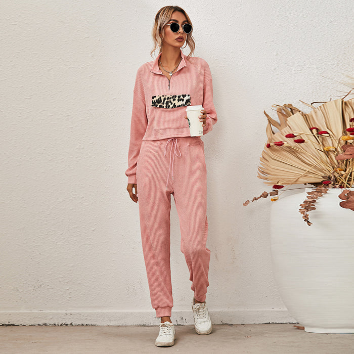 Autumn and Winter New European and American Women's Fashion Leopard Print Long-sleeved Home Wear Casual Suit