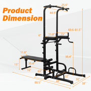 Power Tower Dip Station with Bench Pull Up Bar Stand Adjustable Height Heavy Duty Multi-Function Fitness Training Equipment for Home Office Gym