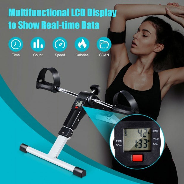 Indoor Under Desk Arms Legs Folding Pedal Exercise Bike With Electronic Display