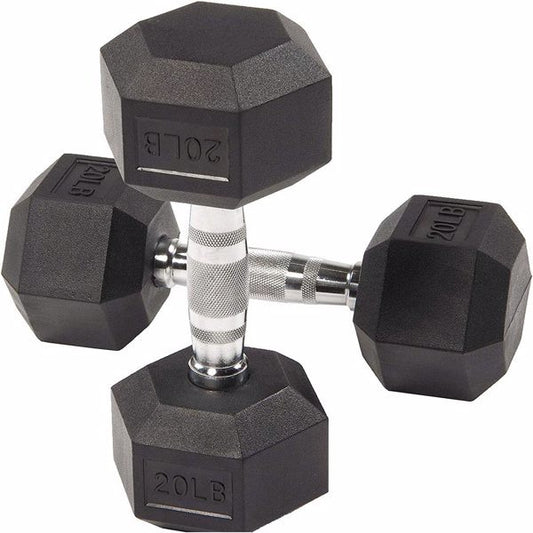 Rubber Coated Hex Dumbbells, Home Gym Training Hex Dumbbell with Metal Handle, 20lbs Free Weights in Pairs or Single