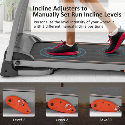 Easy Folding Treadmill for Home Use; 1.5HP Electric Running; Jogging & Walking Machine with Device Holder & Pulse Sensor; 3-Level Incline Adjustable Compact Foldable RT